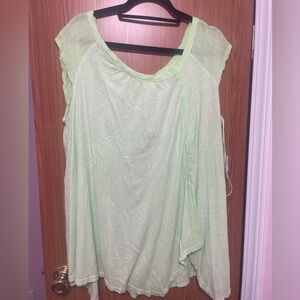 Free People Pale Green Cap-Sleeve Tank Top